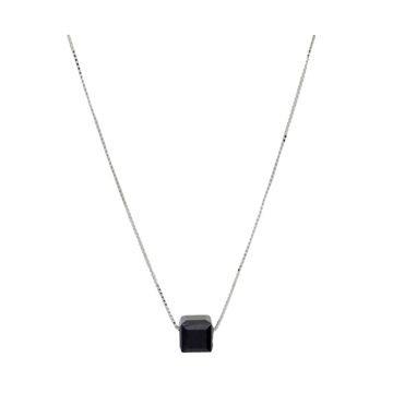 Black Cube Necklace In 925 Sterling Silver MGA - C...