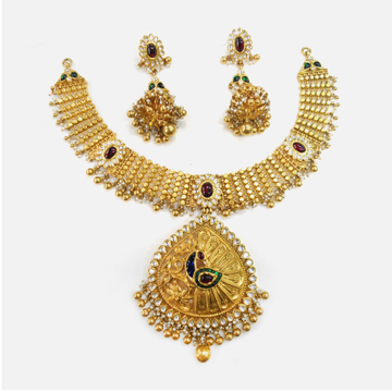 916 Gold Designer Bridal Necklace Set RHJ-0002