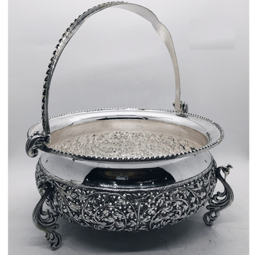 925 Pure Silver Fruit & Flower Basket With Handle... by 