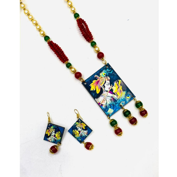 Radha Krishna Design Artificial Long Necklace Set by 