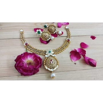 916 Gold Half Necklace Set With Peral by Vipul R Soni