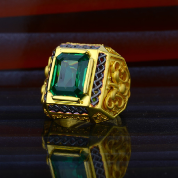 Mens Exclusive Green Stone Heavy Gold Ring-MHR21