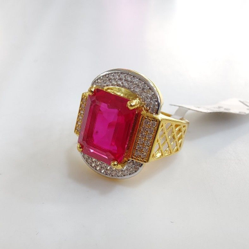 22K Gold Red Colour Stone Gents Ring by 