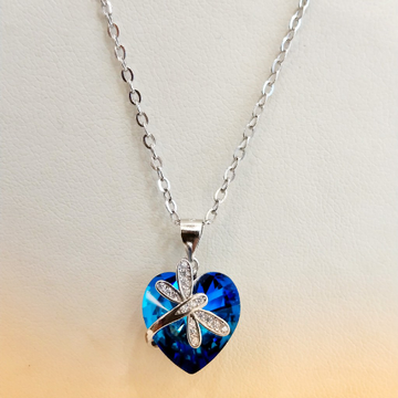 925 Silver Heart Blue Crystal Color Butterfly Pend... by Pratima Jewellers