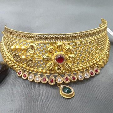 916 gold ruby and panna choker necklace set by Panna Jewellers