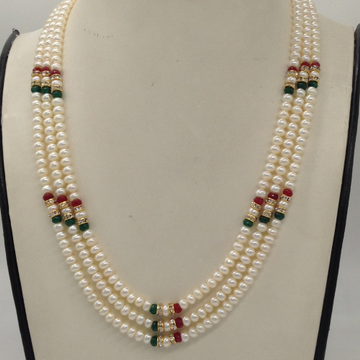 white flat pearls necklace with cz golden chakri jpm0344