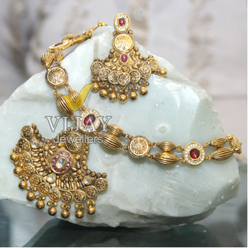 916 Gold Antique Half Necklace Set by 