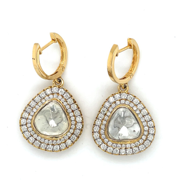 18k Polki Diamond Dangle Earrings ,Handmade Jewell...