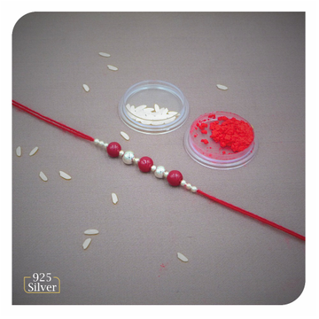 Red beads 925 silver rakhi