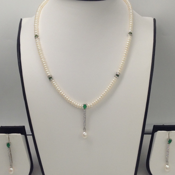 White, green cz pendent set with flat pearls mala jps0059
