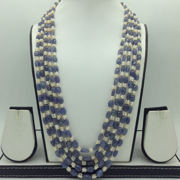 Natural Blue Tanzanite and Pearls 5 Line Necklace JSS0198