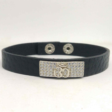 925 sterling Silver  diamond & black  Leather  Gen... by 