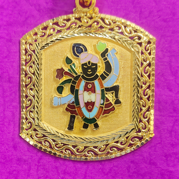Gold Shrinathaji mina pendant by Saurabh Aricutting