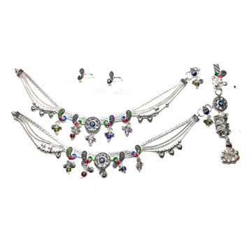 Showroom of Peacock shaped full bridal set silver anklet payal mga