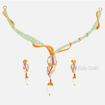 22 KT Gold Designer CZ Diamond Necklace Set by 