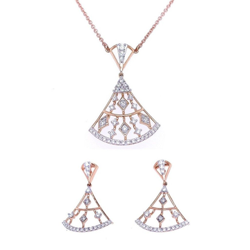 Gleam triad rose gold diamond pendant and earring...