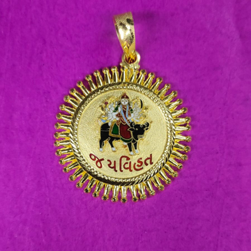 916 Gold Round Jay Vihant Maa Pendant by Saurabh Aricutting