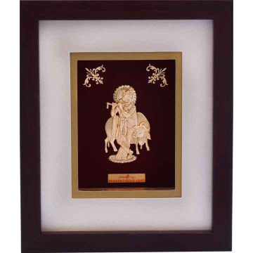 Shree  Krishna With Cow Frame In 24K Gold Foil MGA...