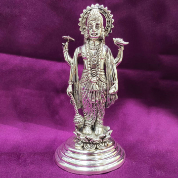 High Quality Pure Silver Vishnu Idol In Antique Wo...
