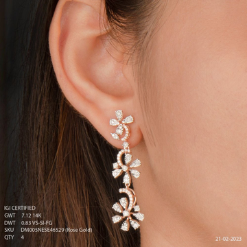 14K Rose Gold Foral Design Hanging Earring