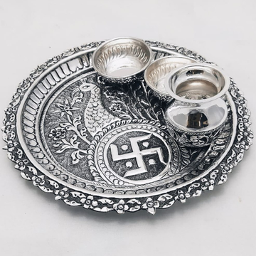 925 Pure Silver Antique Pooja Thali Set PO-263-19 by 