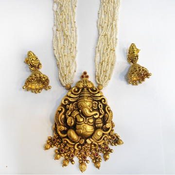 Wholesaler of 916 gold antique ganesh design long necklace set rhj-5253 ...