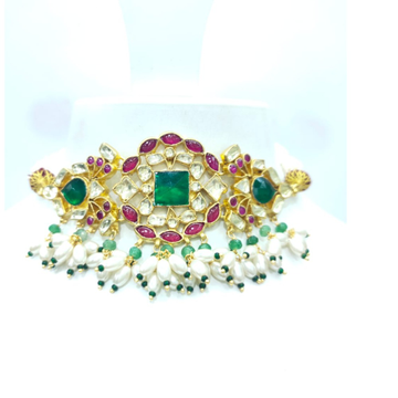 Flower designing with kundan work with hanging whi...