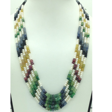 White flat pearls with multicolour stones necklace jpm0428