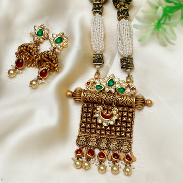 916 Gold Antique Long Wedding Necklace Set PJ-N004