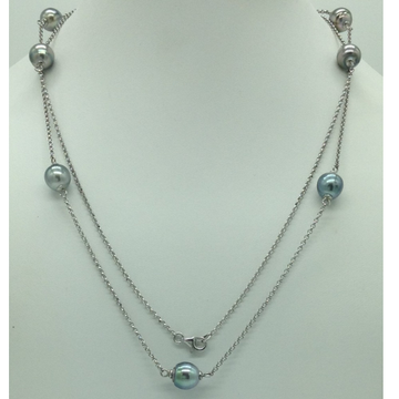 Seawater grey tahitian pearls silver chain jnc0097