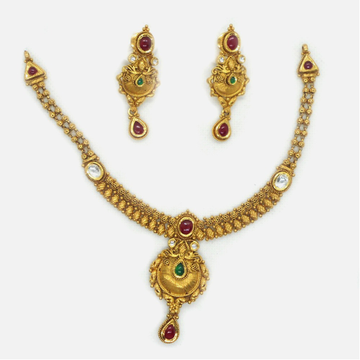 916 Gold Antique Bridal Necklace Set RHJ-4329