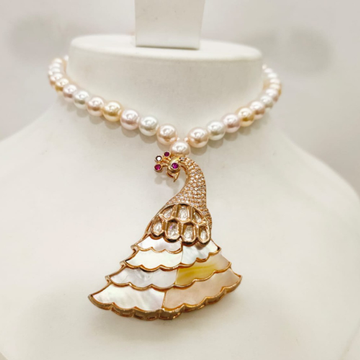 Fancy Rose Gold tone Peacock shape pendant with Pe...