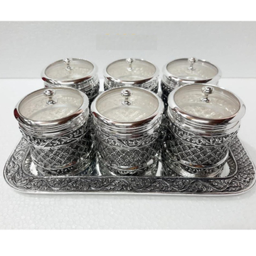 925 pure silver dry fruit boxes with tray 7pcs set... by 