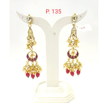 Gold Tone Red(Ruby) stone & Pearl Kundan Design Ea...