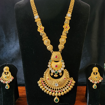 9l6 gold fancy antique jadtar long set by 