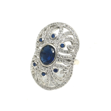 925 Sterling Silver Dark Blue Stone Ring MGA - LRS...