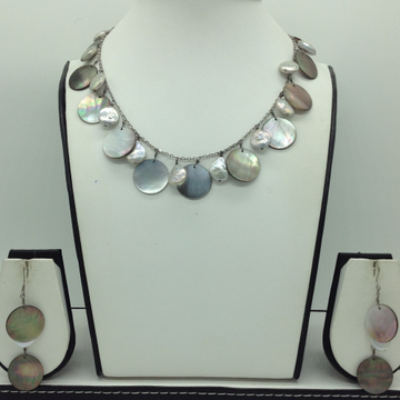 Freshwater grey pearls and grey mop chips silver necklace set jnc0075