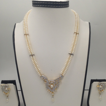 White cz pendent set with 2 line flat pearls jps0339