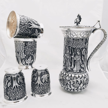 Pure Silver Jug Glasses Set In Fine Carvings of Ra... by 