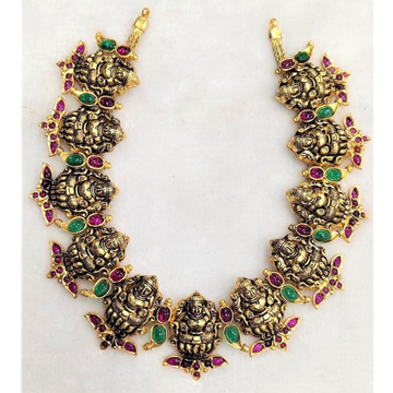 Pure silver stylish Lakshmi Choker necklace in Gol... by 
