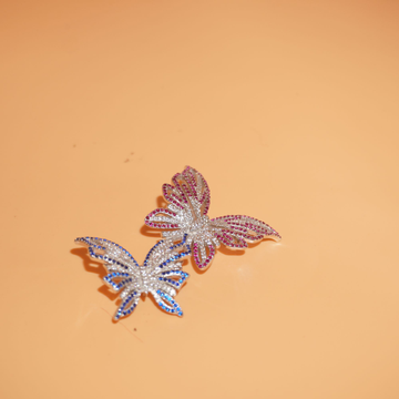 Silver Double Butterfly Diamond Pin