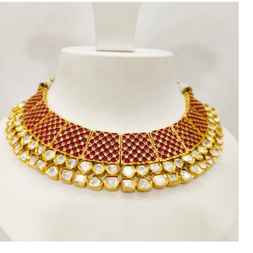 Gold plated choker with small ruby stone necklace...