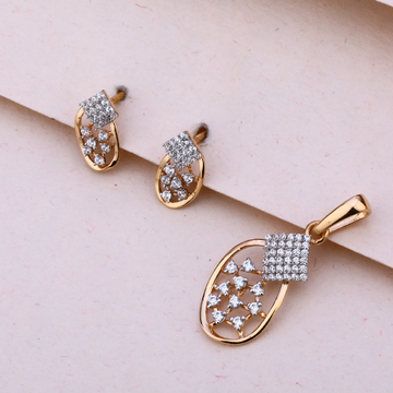 750 Rose Gold Cz Diamond Classic Pendant Set RPS16...