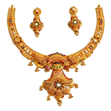 916 Gold Kalkatti Meenakari Rajwadi Necklace Set M...