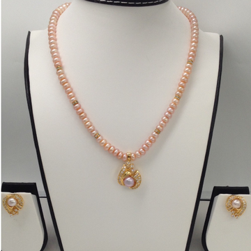 pink pearls pendent set with pink flat pearls mala jps0077