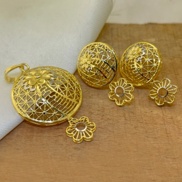 22k Gold Plain Unique Turkish Pendant Set by 