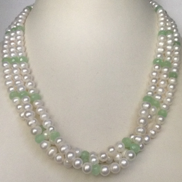 White Potato Pearls Necklace With Green CZ Beeds JPM0247