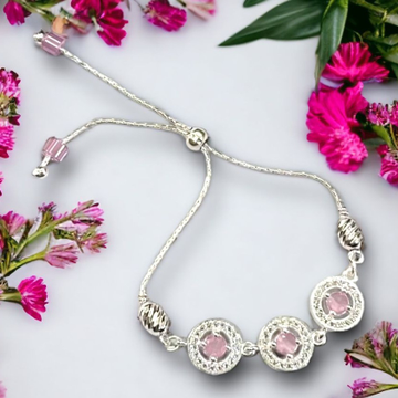 925 Silver Round Shape Pink Stone Bracelet by 