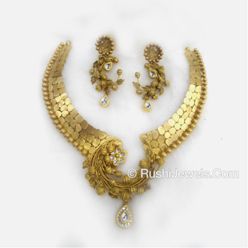 22k Antique Gold Bridal Long Necklace and Earring...