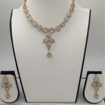 White cz and polki stones necklace set jnc0011